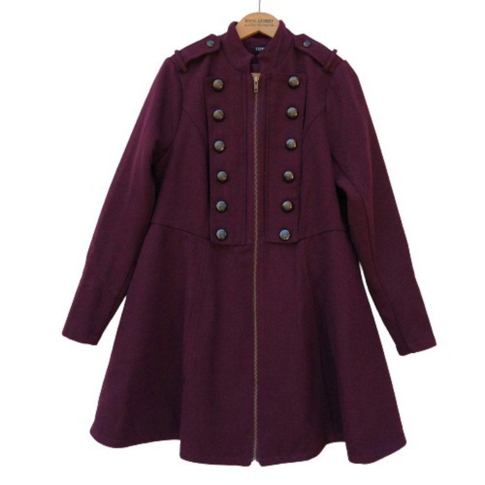 Torrid Burgundy Zip Military Coat Size 10 00 New Button Front Flared High Neck - Picture 2 of 13
